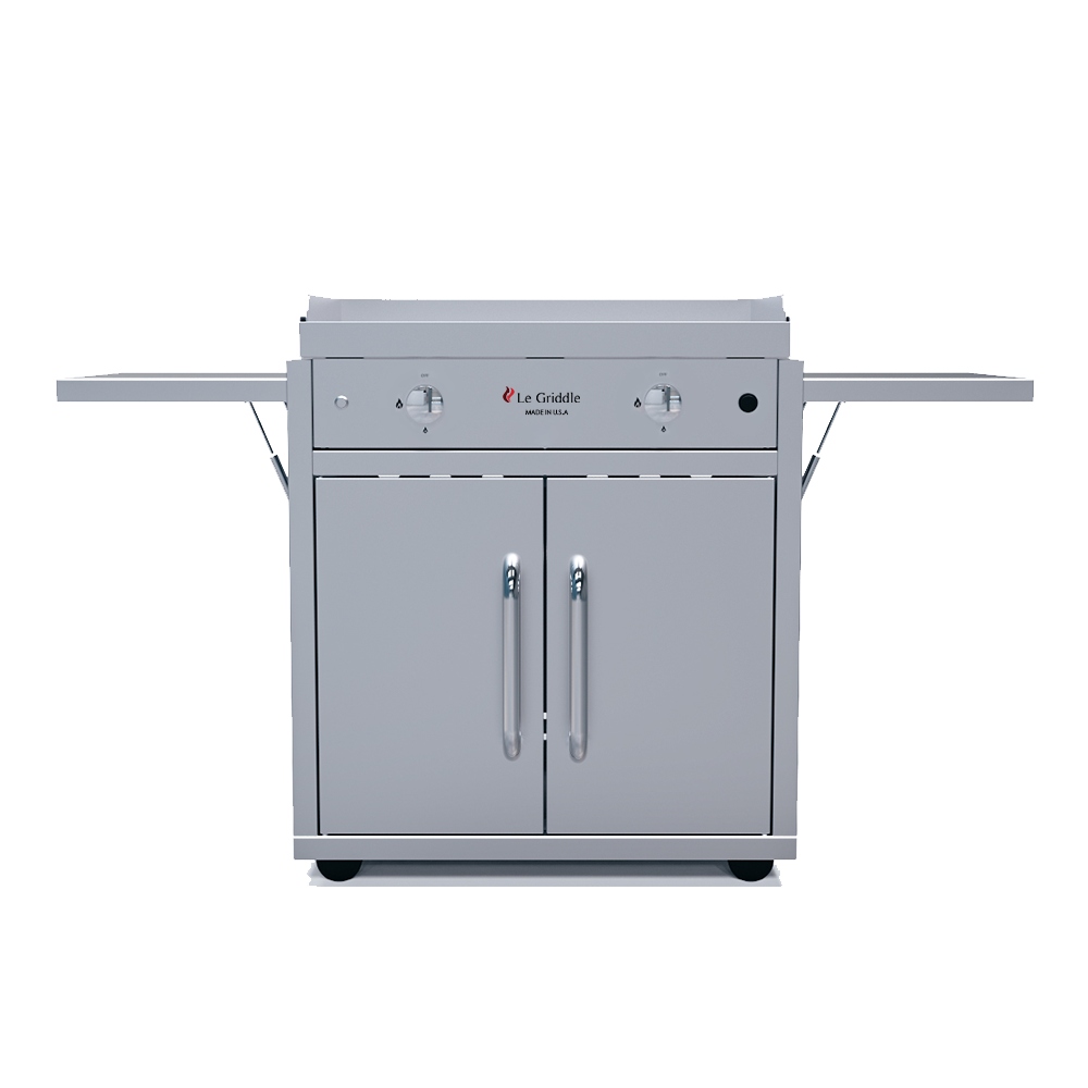 Le Griddle The Ranch Hand 29” Gas Griddle with Cart, Side Shelves, and Stainless Steel Construction