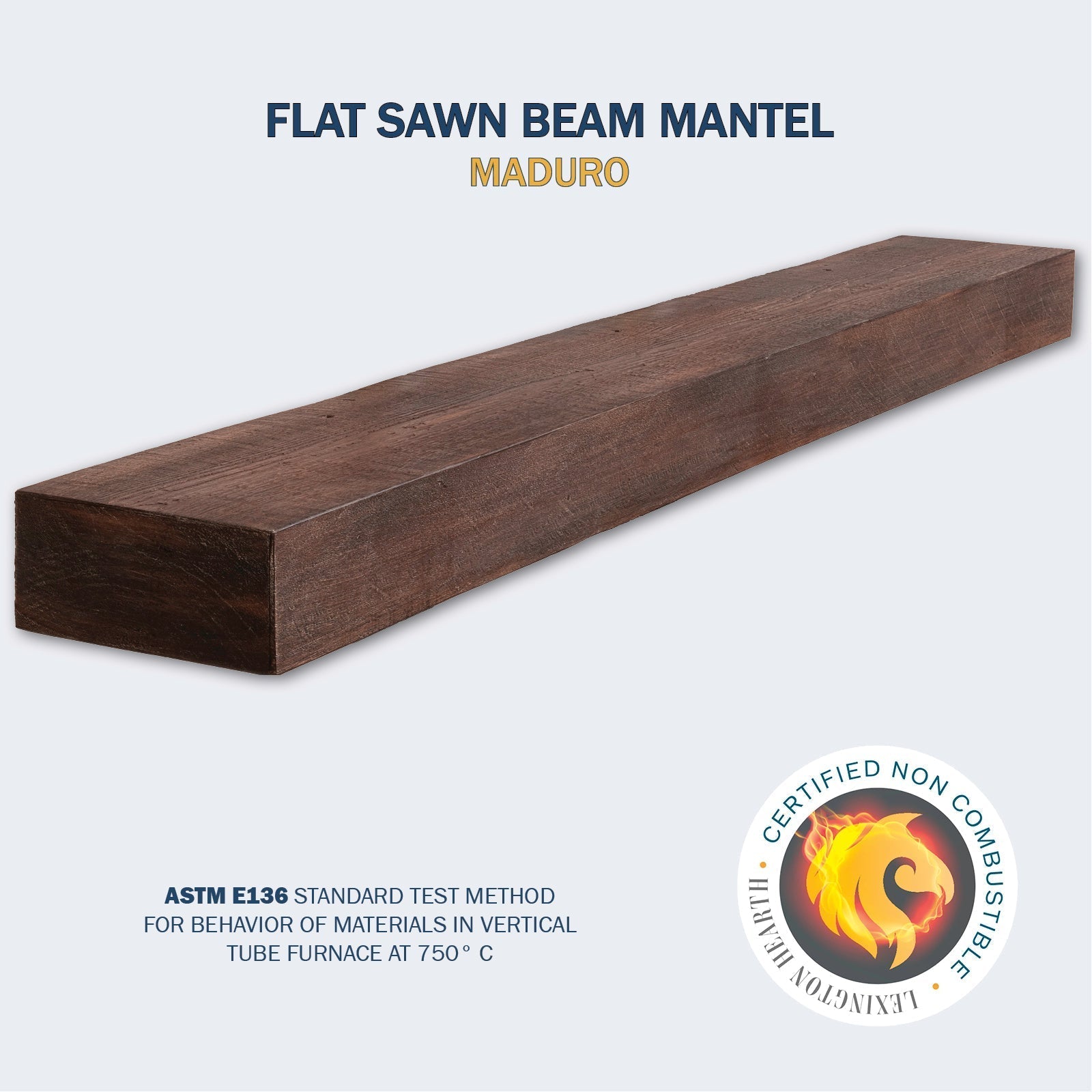 Lexington Hearth Flat Sawn Beam 60" Hand-Painted Non-Combustible Maduro Mantel Shelf Kit