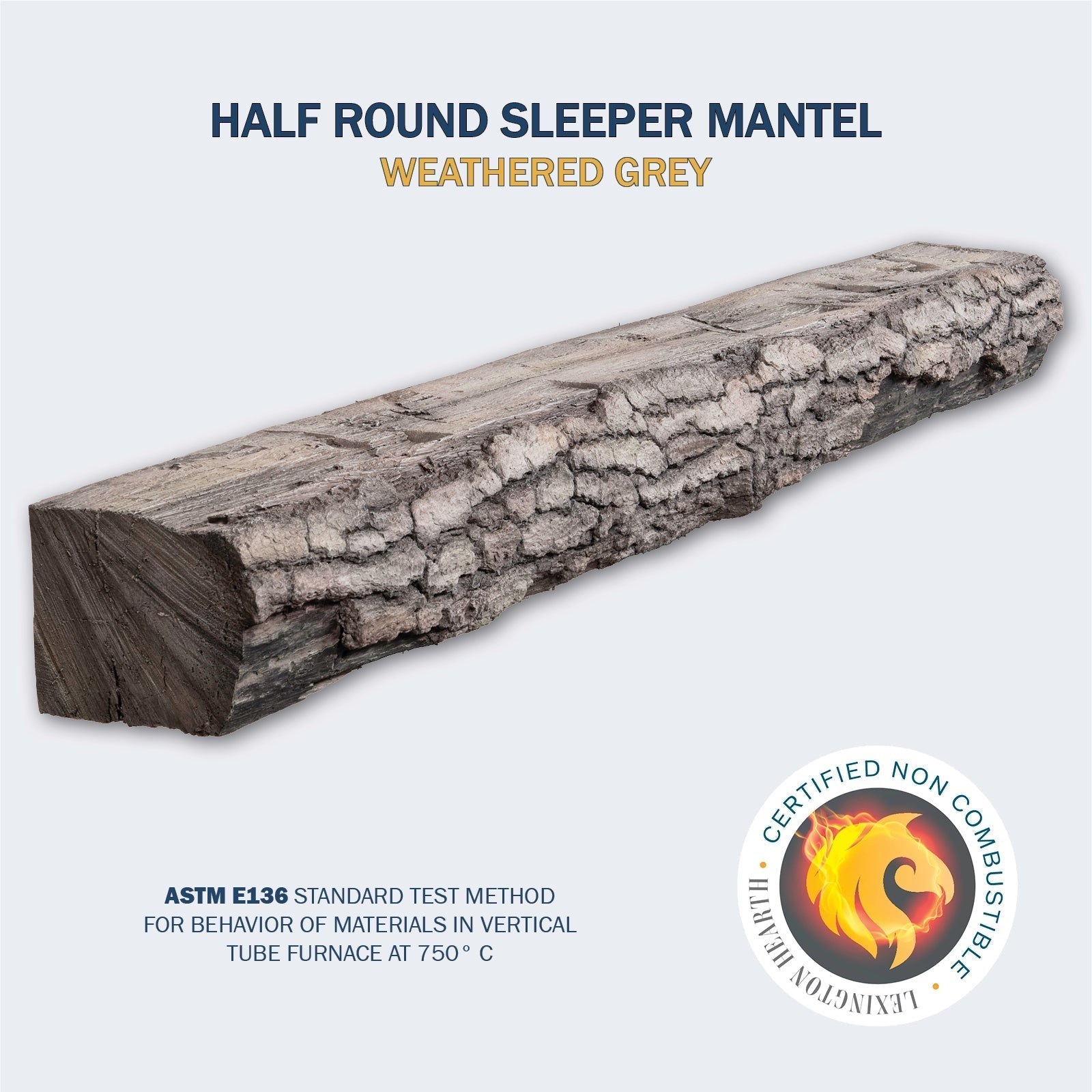 Lexington Hearth Half-Round Sleeper 72" Handcrafted Non-Combustible Weathered Gray Mantel Shelf Kit