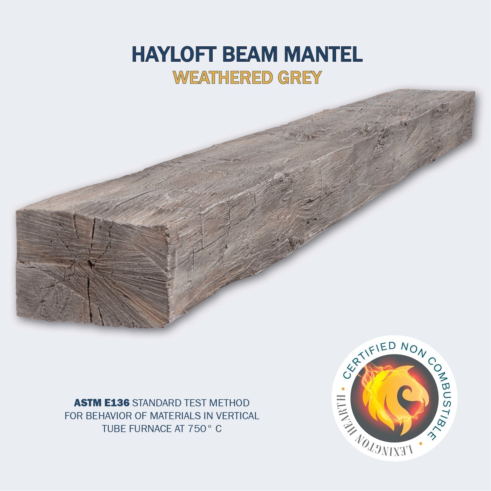 Lexington Hearth Hayloft Beam 72" Hand-Painted Non-Combustible Weathered Gray Mantel Shelf Kit