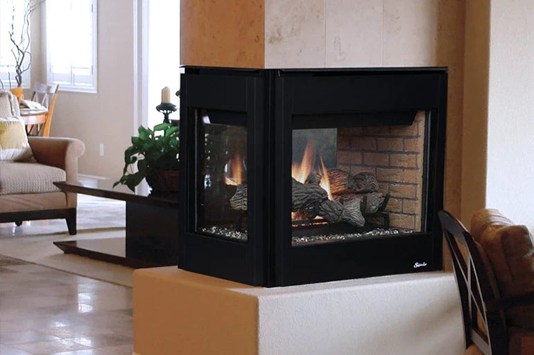 Napoleon Ascent 43 Inch Multi-view Linear Direct Vent Peninsula Gas Fireplace With Glass Bed