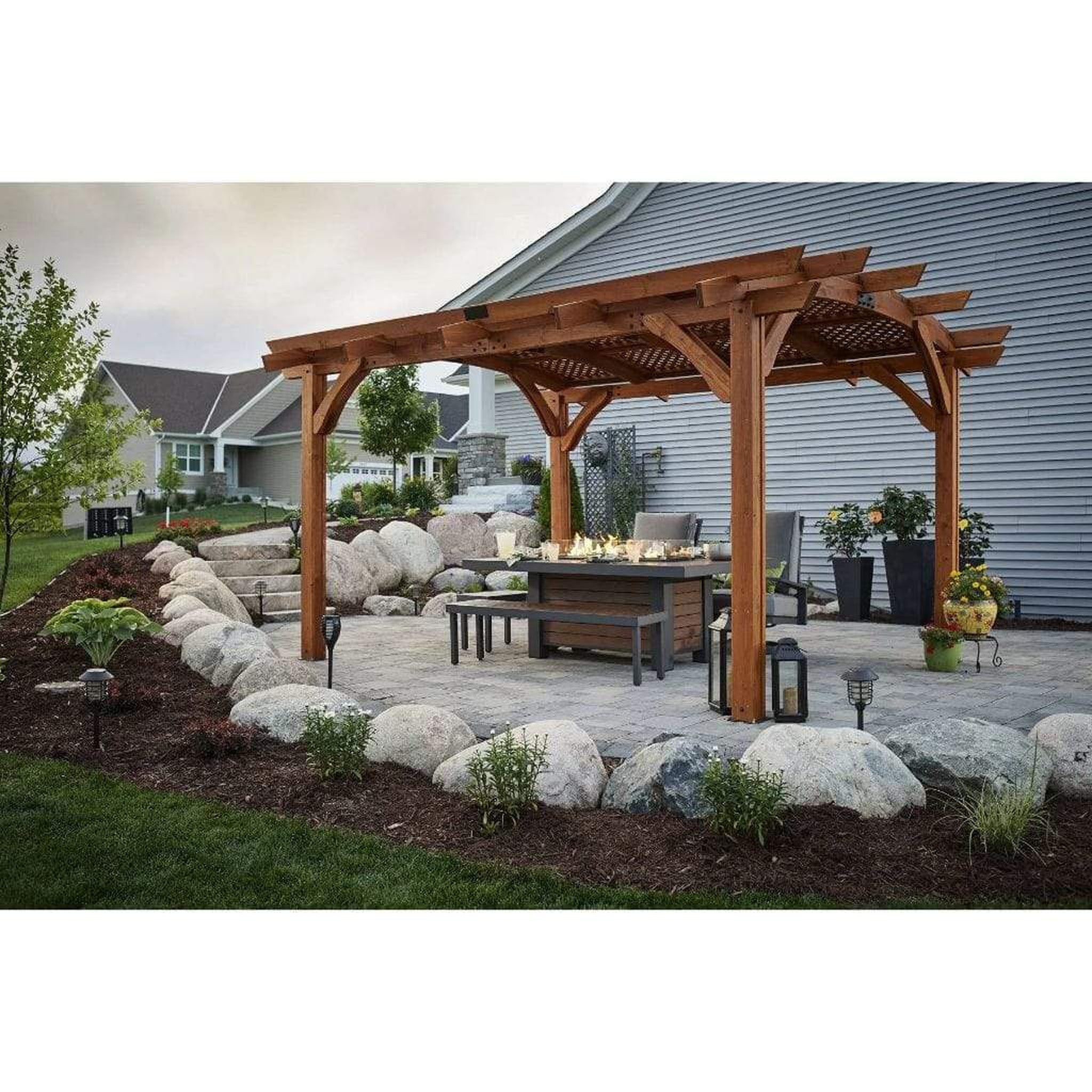The Outdoor GreatRoom Company 12' x 16' Sonoma Arched Wood Pergola in Redwood Finish