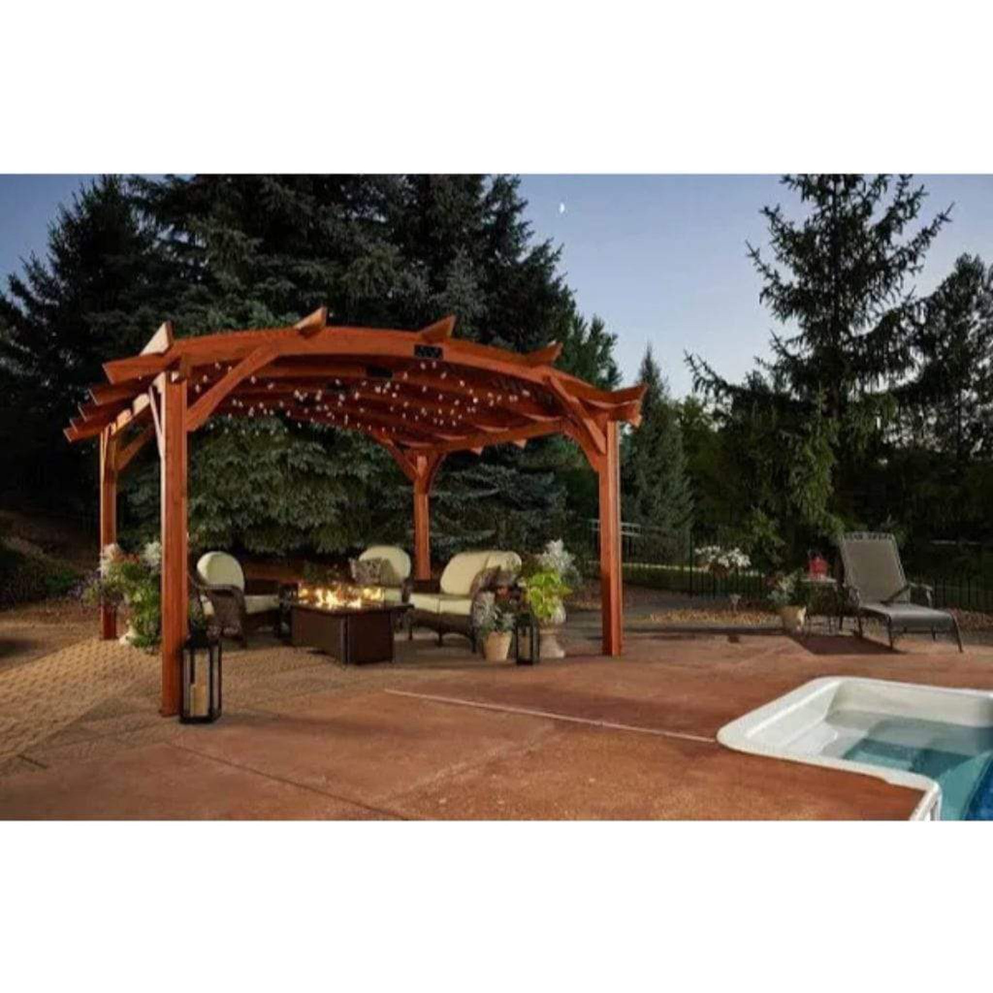 The Outdoor GreatRoom Company 16' x 16' Sonoma Arched Wood Pergola with Mocha Stain Finish