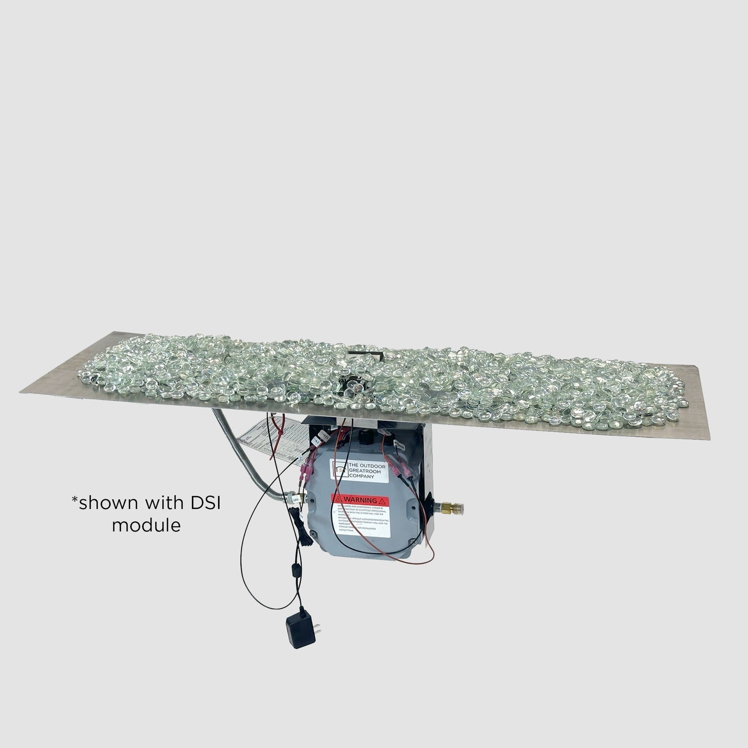 The Outdoor GreatRoom Company Crystal Fire Plus Linear Manual Gas Burner Plate – 100,000 BTU, Stainless Steel, 13.5" x 64"