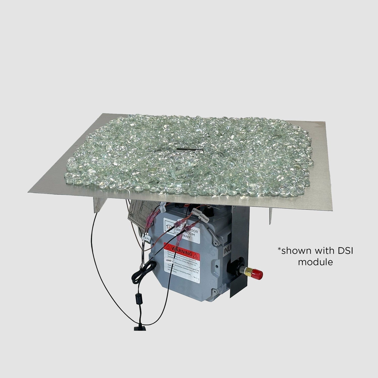 The Outdoor GreatRoom Company Crystal Fire Plus 42" Square Direct Spark LPG Gas Burner Insert with Stainless Steel Plate Kit