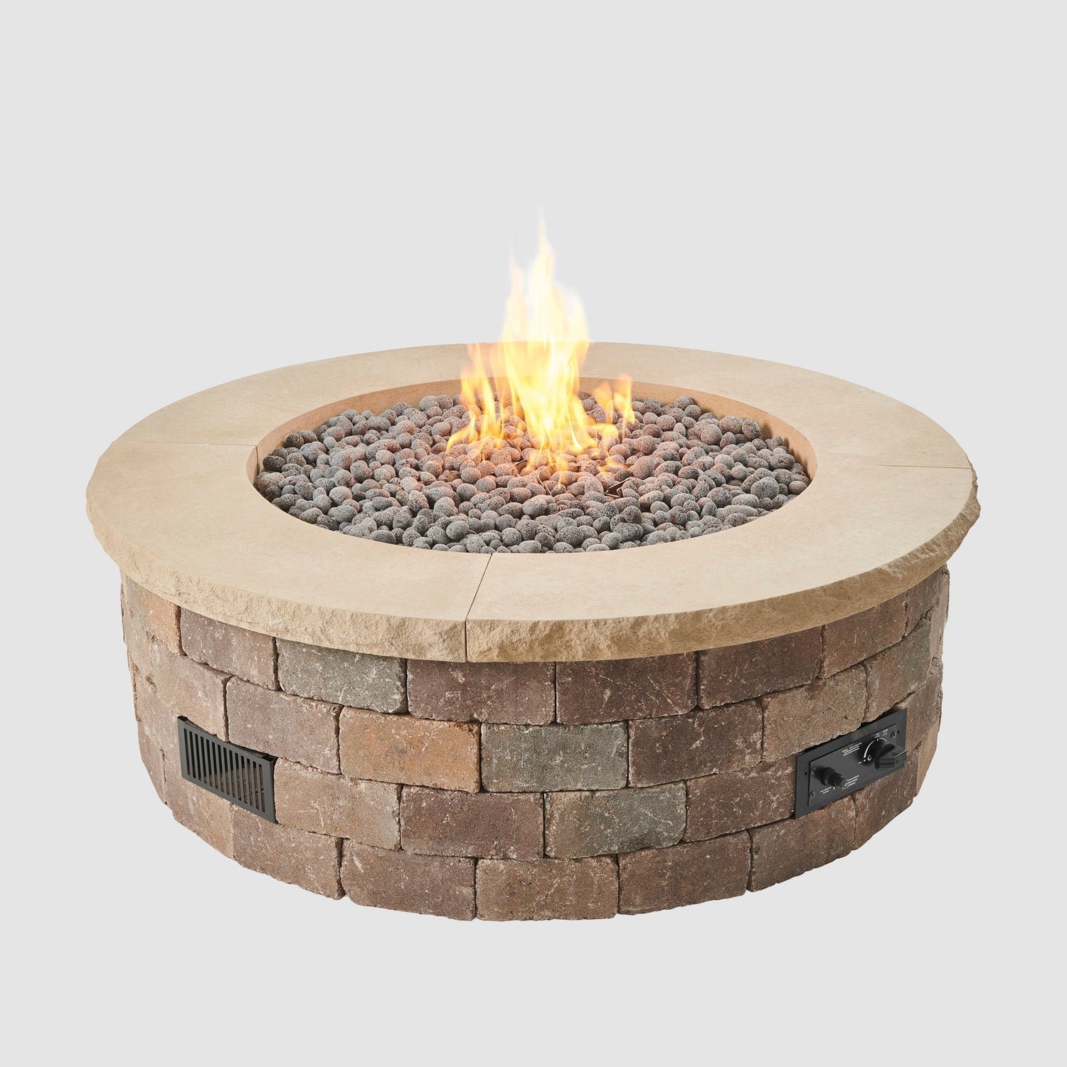 The Outdoor GreatRoom Company Limestone Tan 4-Piece Concrete Top for Round Bronson Gas Fire Pit Kit