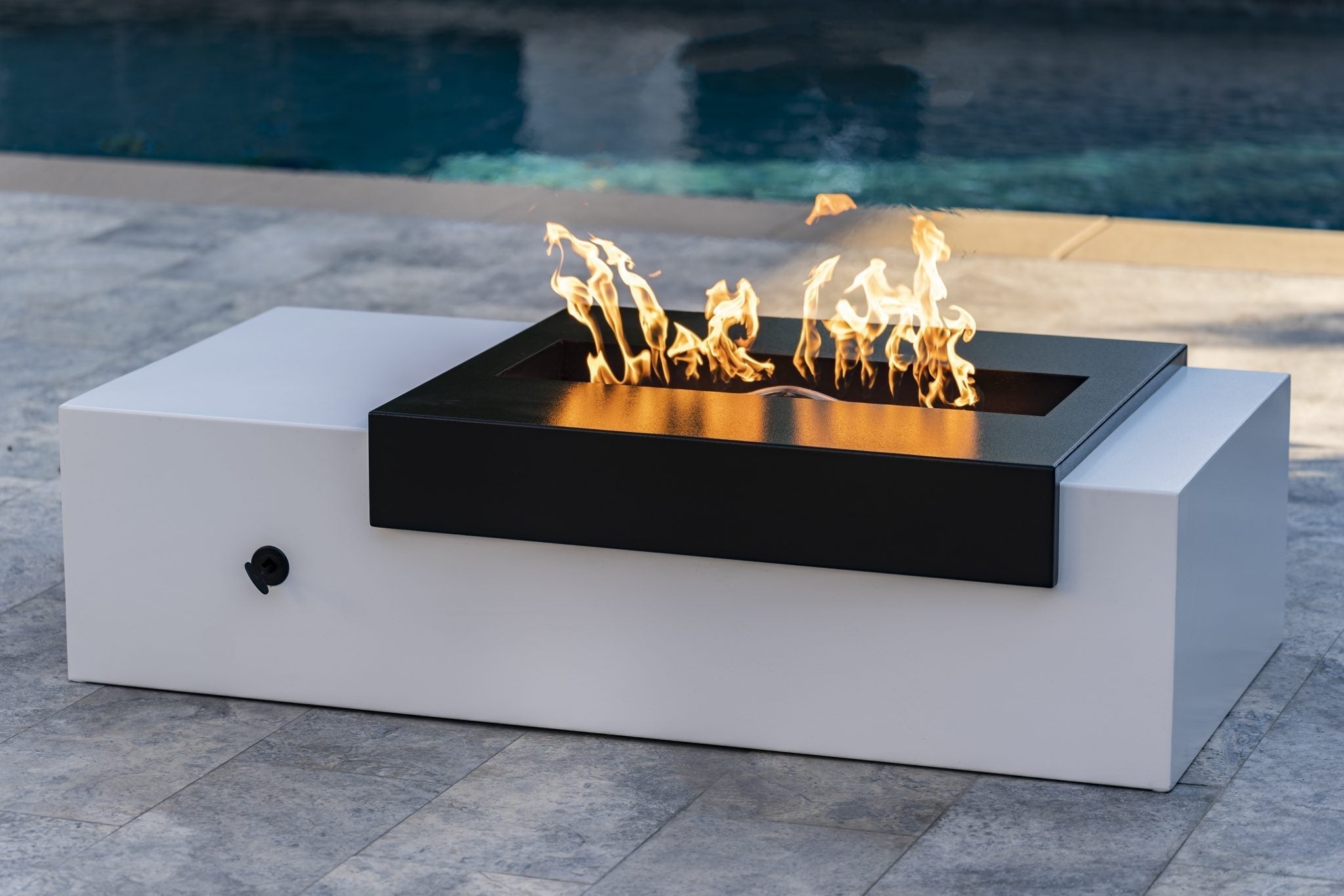 Moonstone Black & White 84" Powder Coated Metal Fire Pit Natural Gas with Match Lit Ignition - The Outdoor Plus