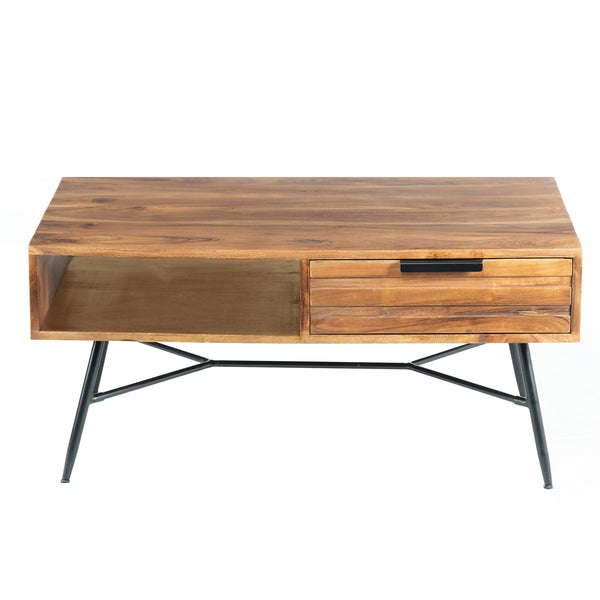 Benzara - Brown And Black Wood And Metal Coffee Table With Spacious Storage
