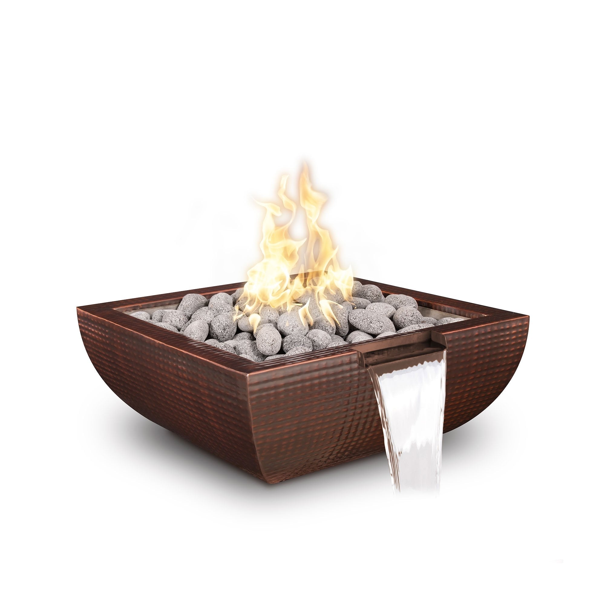 The Outdoor Plus 36 Inch Avalon Hammered Copper & Stainless Steel Square Fire & Water Bowl