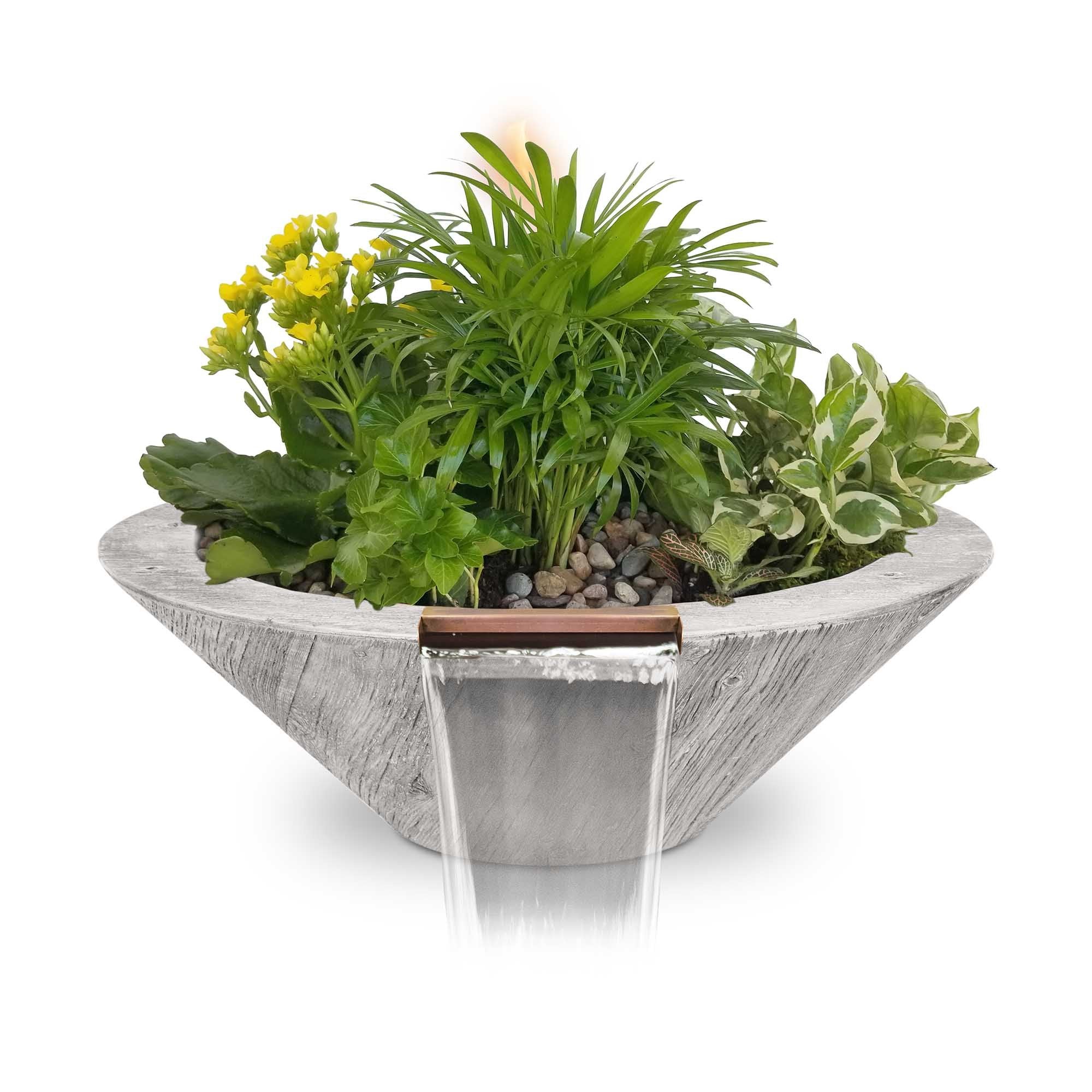 The Outdoor Plus - Cazo GFRC Wood Grain Concrete Round Planter & Water Bowl