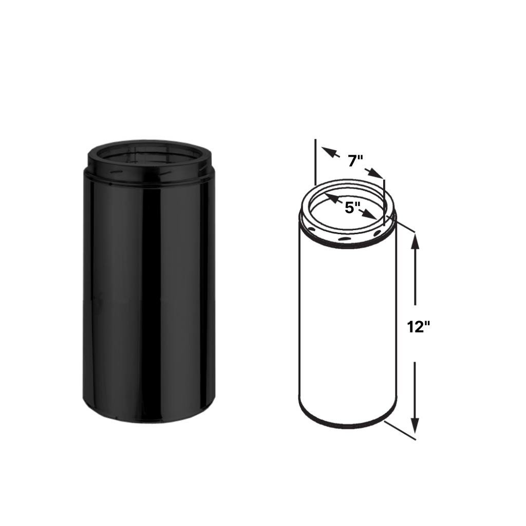 DuraVent - DuraTech 5" Diameter Black 12" Pipe Length 5DT-12B All Fuel Chimney Pipe