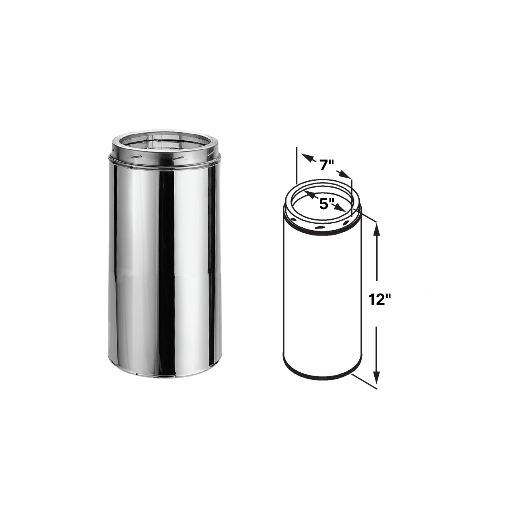 DuraVent - DuraTech 5" Diameter Galvalume Steel 12" Pipe Length 5DT-12 All Fuel Chimney Pipe
