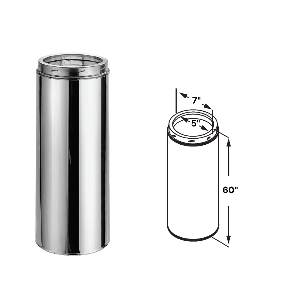 DuraVent - DuraTech 5" Diameter Stainless Steel CF 60" Pipe Length 5DT-60SSCF All Fuel Chimney Pipe