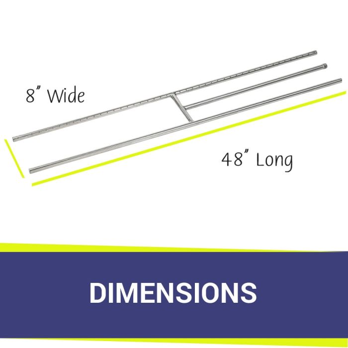 American Fire Glass 48" x 8" Stainless Steel H-Style Burner - Natural Gas