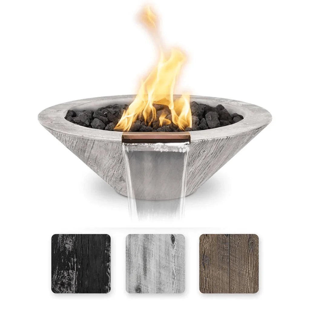 The Outdoor Plus Cazo GFRC Wood Grain Concrete 24 Inch Round Fire & Water Bowl