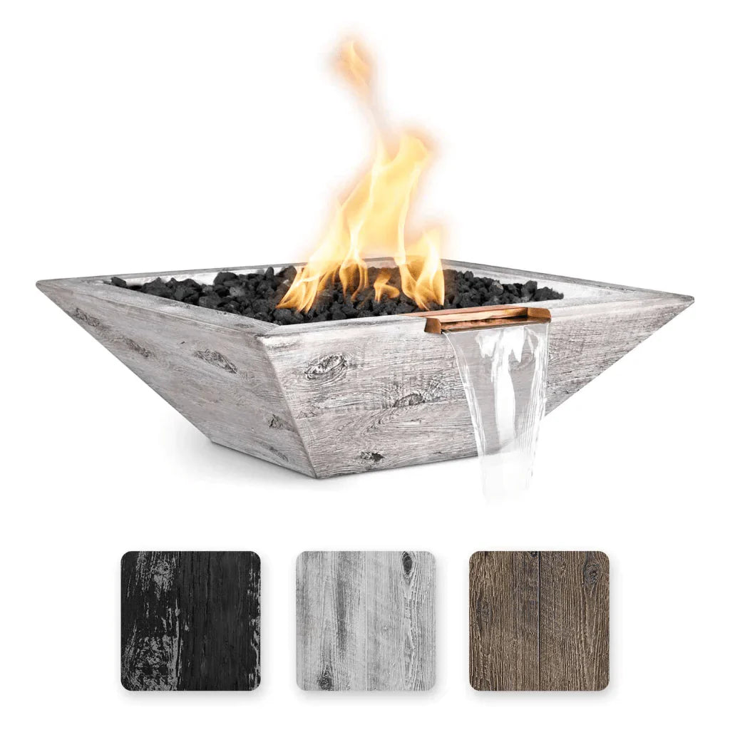 The Outdoor Plus 30 Inch Maya GFRC Wood Grain Concrete Square Fire
