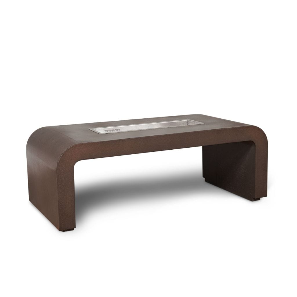 84" Calabasas Copper & Corten Steel & Stainless Steel Rectangle Fire Pit Table - The Outdoor Plus