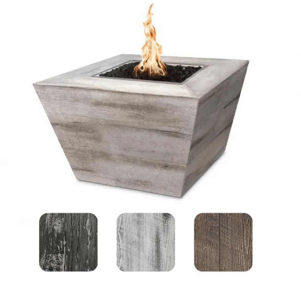 The Outdoor Plus - Plymouth GFRC Wood Grain 24" tall Concrete Square Gas Fire Pit 36"