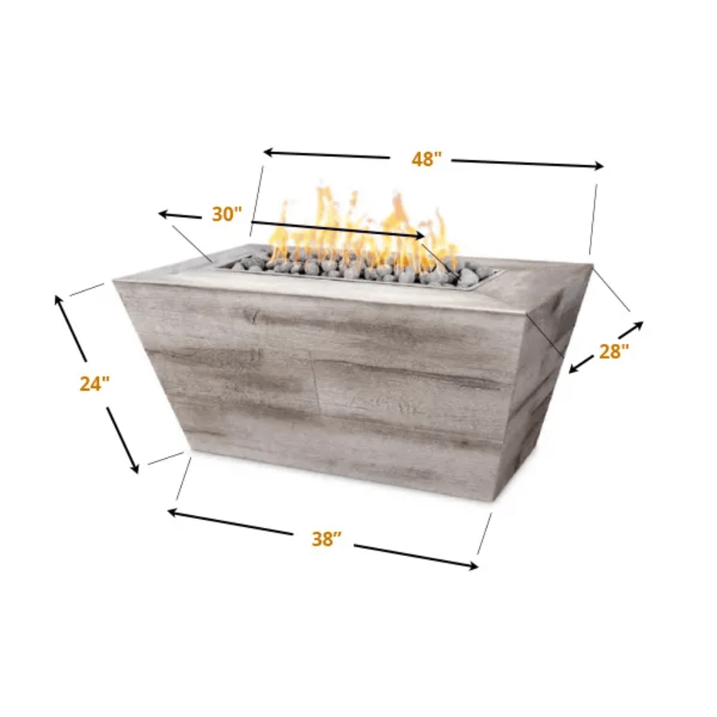 The Outdoor Plus Plymouth GFRC Wood Grain Concrete Rectangle Gas Fire Pit 48" x 28" - 24" tall