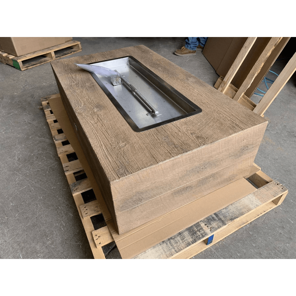 The Outdoor Plus Coronado GFRC 72 Inch Wood Grain Concrete Rectangle Gas Fire Pit