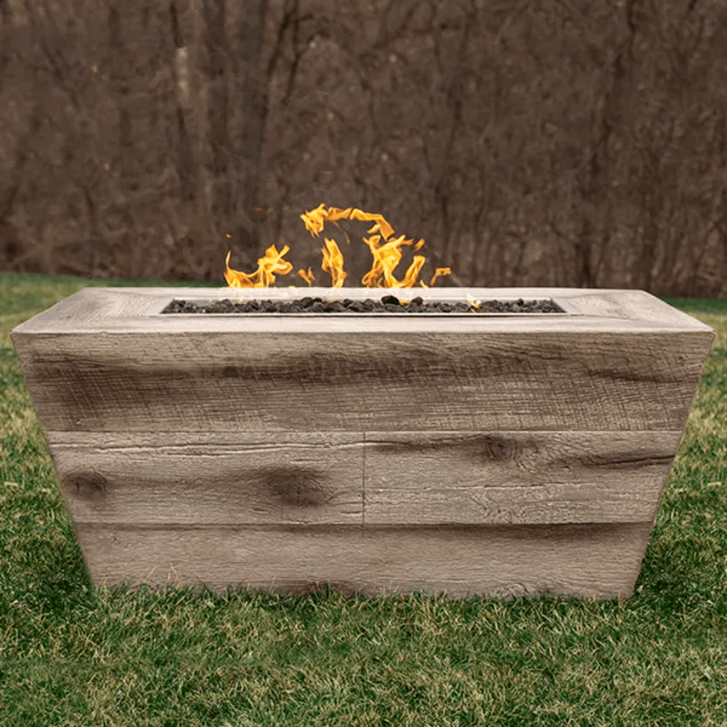 The Outdoor Plus - Plymouth GFRC Wood Grain 24" tall Concrete Rectangle Gas Fire Pit 72"
