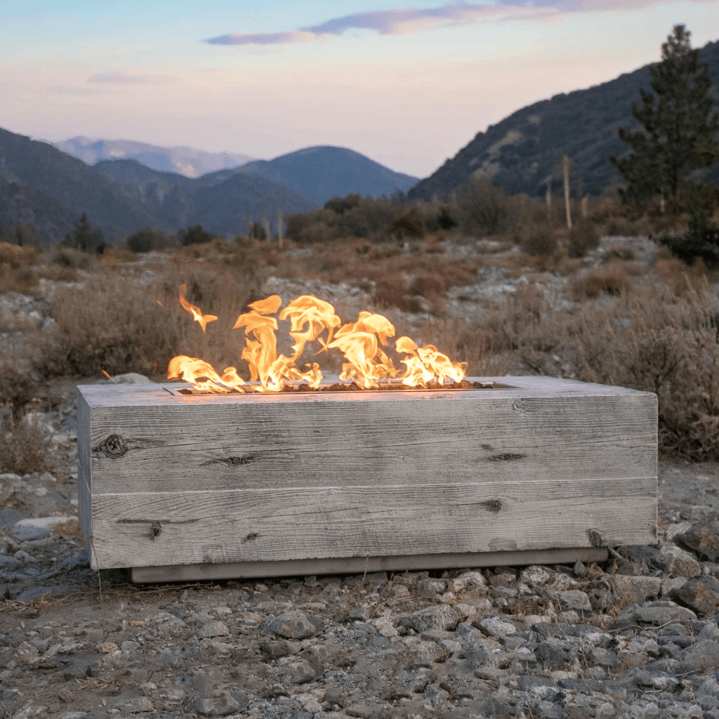 The Outdoor Plus OPT-COR96-EBN-NG Coronado GFRC Wood Grain 96 Inch Concrete Rectangle Gas Fire Pit