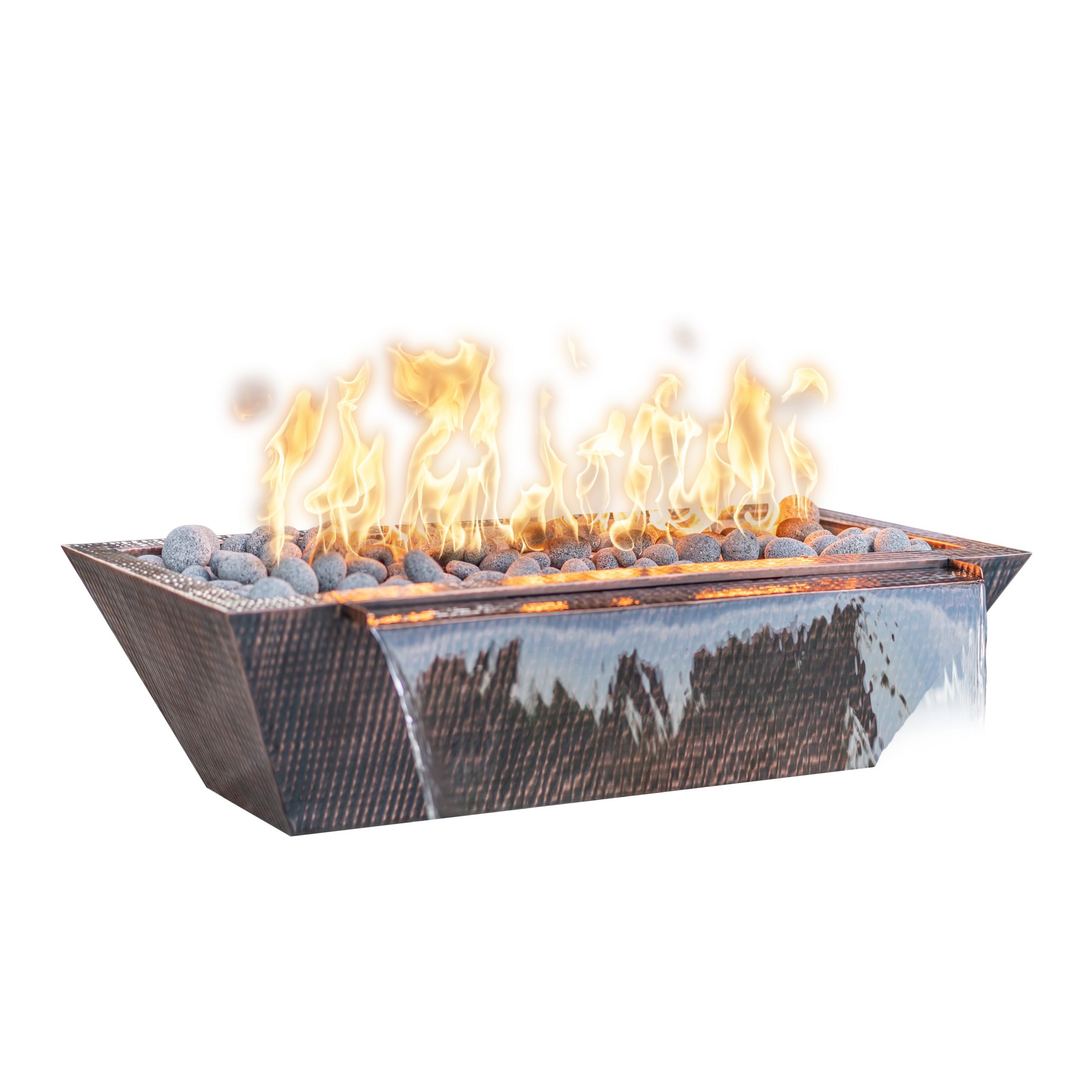 The Outdoor Plus - Linear Maya Hammered Copper Rectangle Fire & Water Bowl 60"