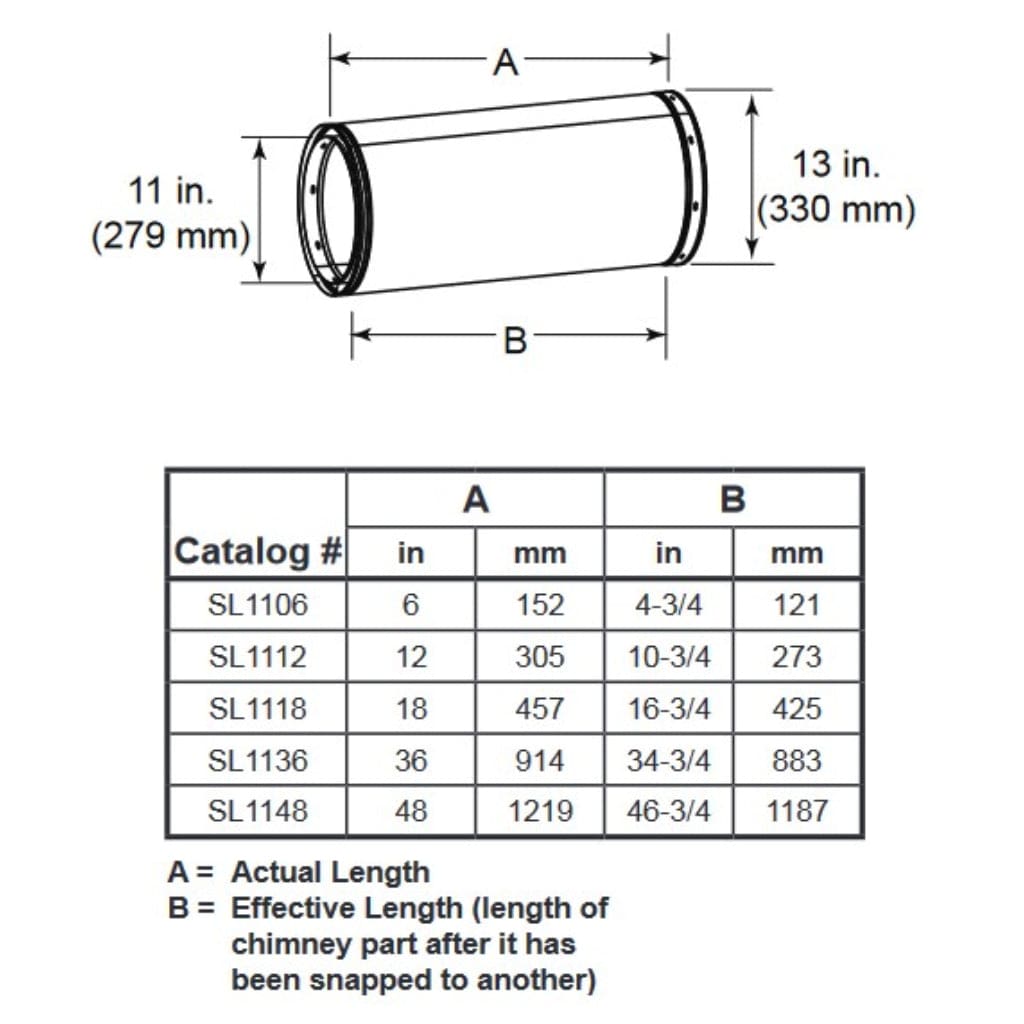 Majestic - SL1100 Series Chimney Pipe Section - 11" Inner Diameter