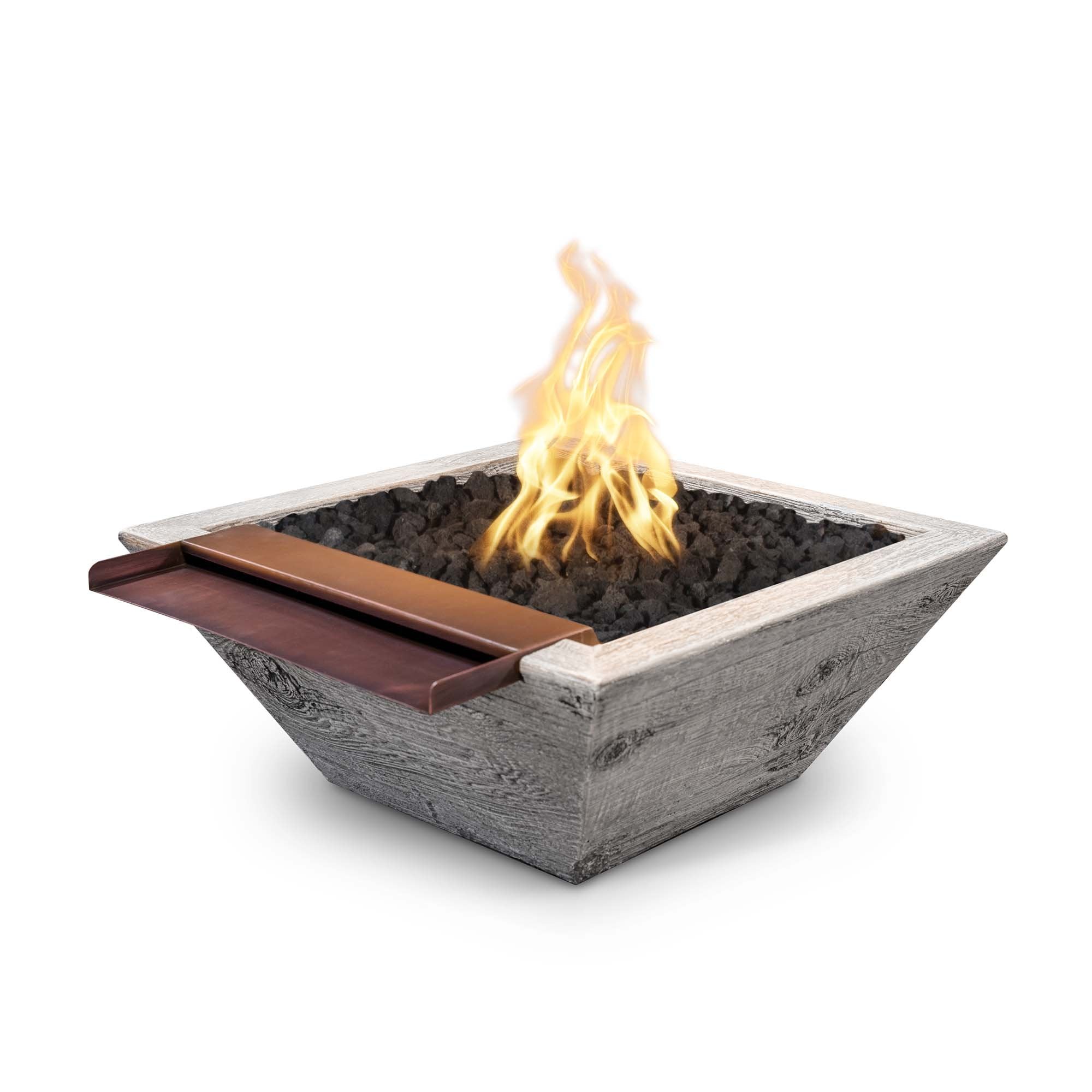 The Outdoor Plus - 30SWGFWWS-EBN-NG Maya GFRC Wood Grain 30 Inch Concrete Square Fire & Wide Spill Water Bowl