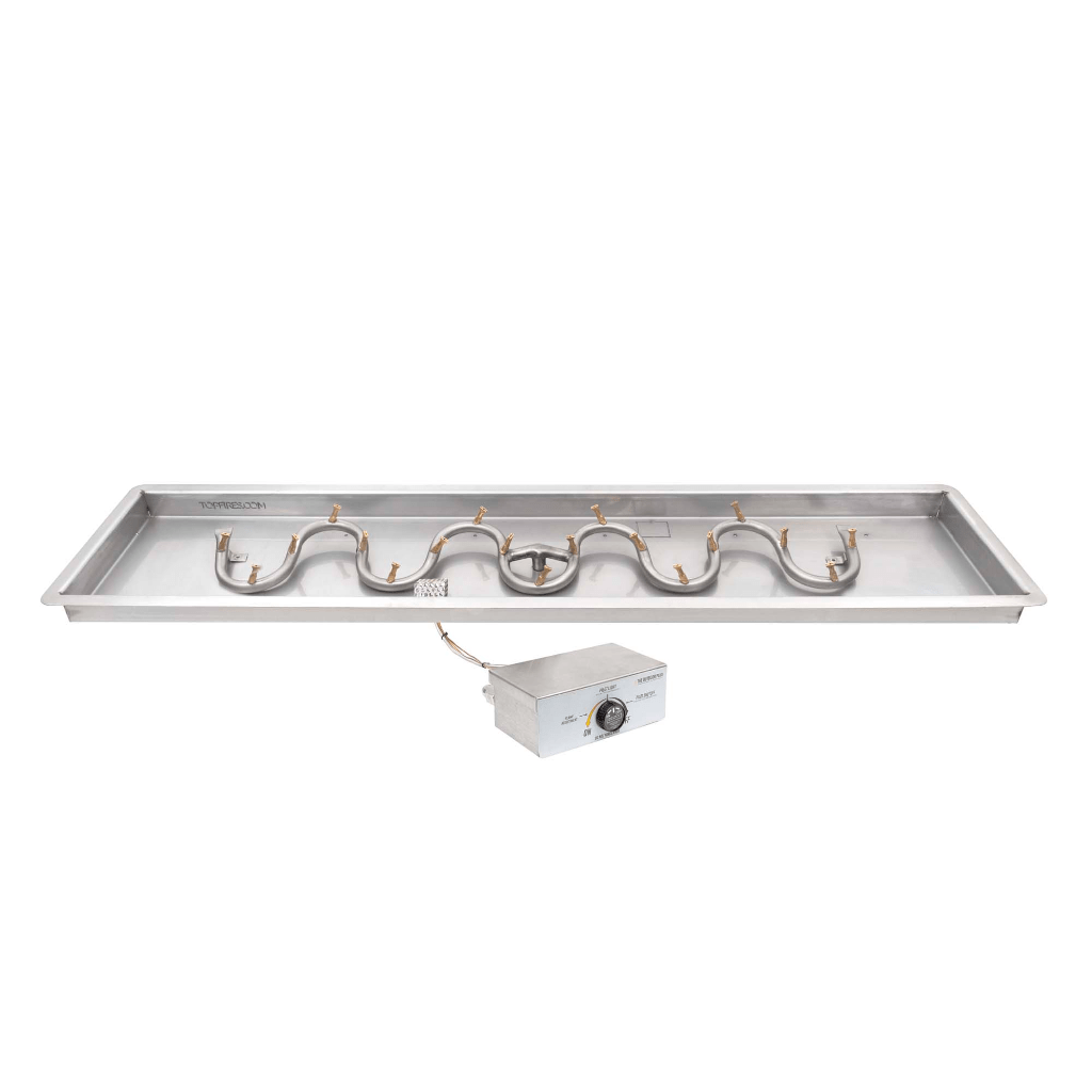 Outdoor Plus Rectangular Drop-In Fire Pit Pan - Stainless Steel Switchback Bullet Burner