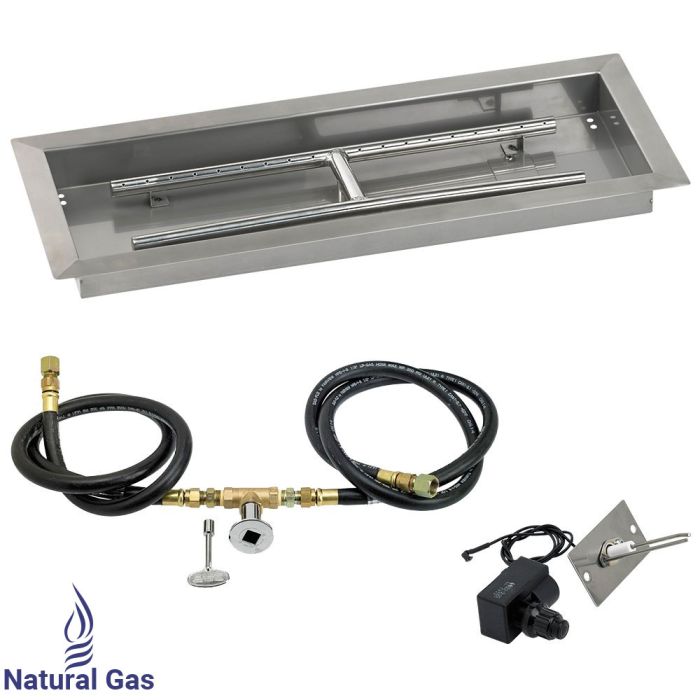 American Fireglass 24" x 8" Rectangular Drop-In Pan with Spark Ignition Kit - Natural Gas