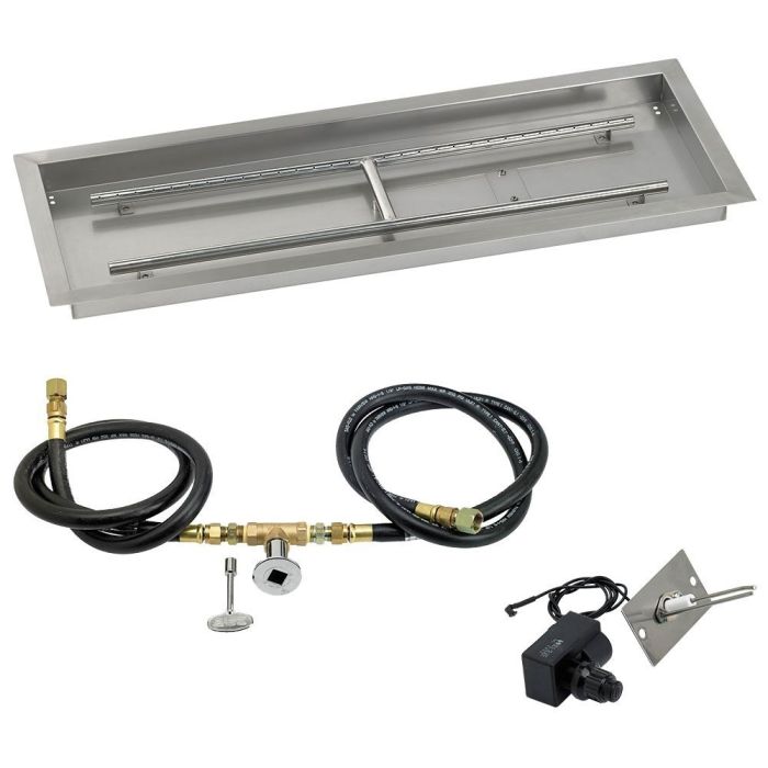 American Fireglass 36" x 12" Rectangular Drop-In Pan with Spark Ignition Kit - Natural Gas