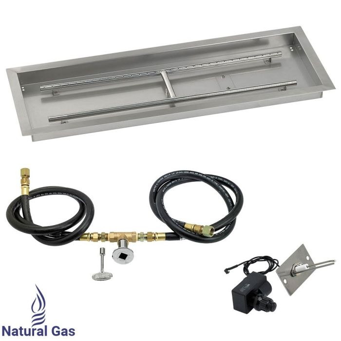 American Fireglass 48" x 14" Rectangular Drop-In Pan with Spark Ignition Kit - Natural Gas