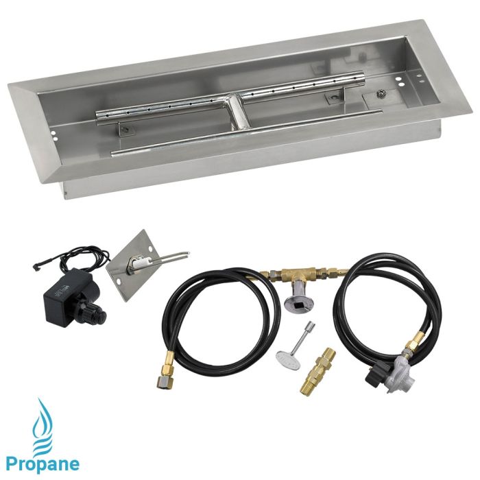 American Fireglass 18" x 6" Rectangular Drop-In Pan with Spark Ignition Kit - Propane