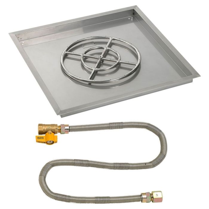 American Fire Glass 30" Square Drop-In Pan with Match Light Kit (18" Fire Pit Ring) - Natural Gas
