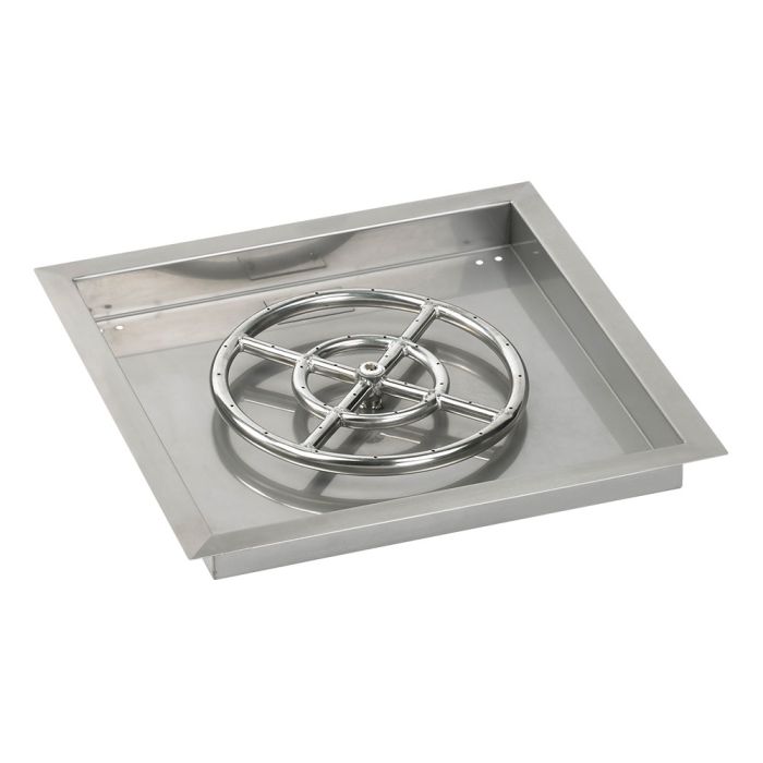 American Fireglass 18" Square Drop-In Pan with Match Light Kit (12" Fire Pit Ring) - Propane