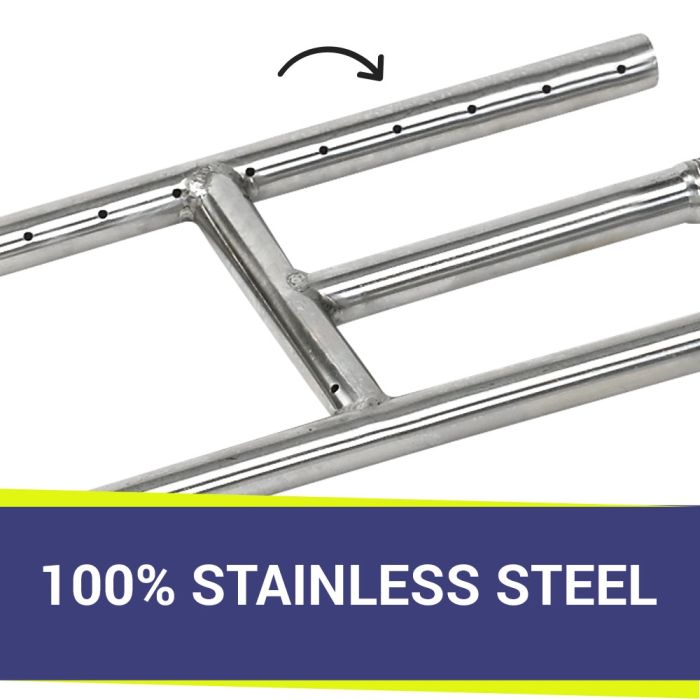 American Fire Glass 12" x 6" Stainless Steel H-Style Burner - Natural Gas