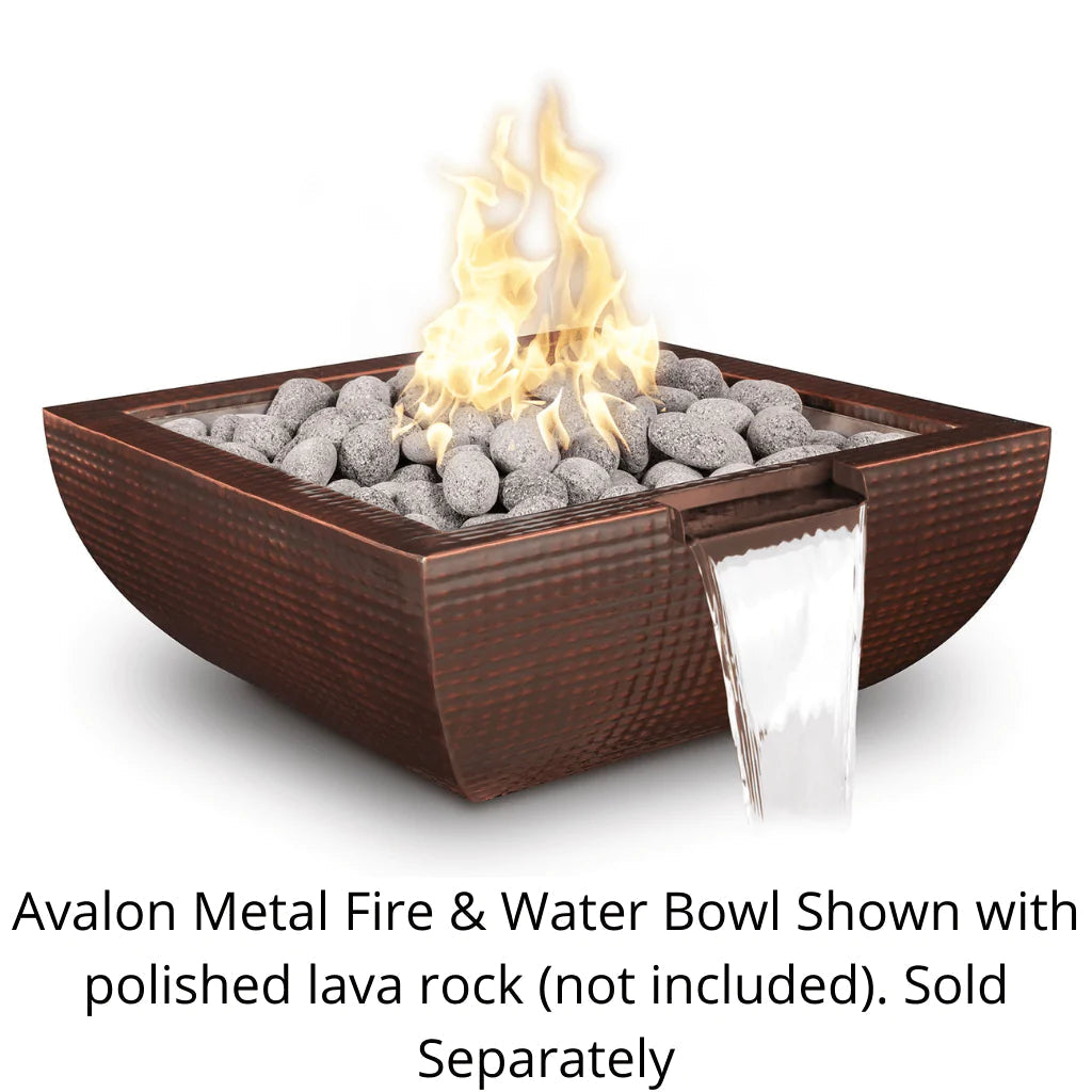The Outdoor Plus 36 Inch Avalon Hammered Copper & Stainless Steel Square Fire & Water Bowl