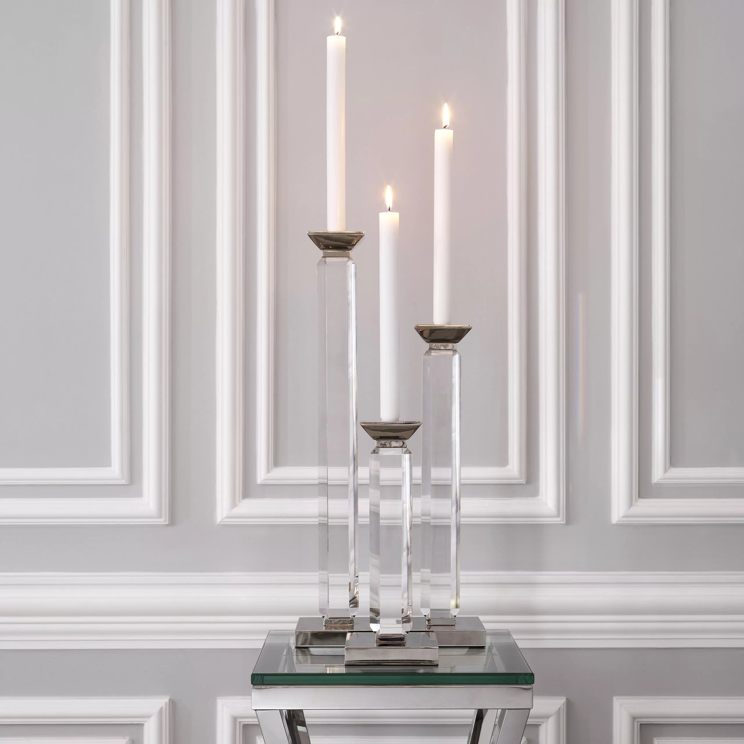 Crystal Glass Stick Candle Holder (Set of 3) | Eichholtz Livia