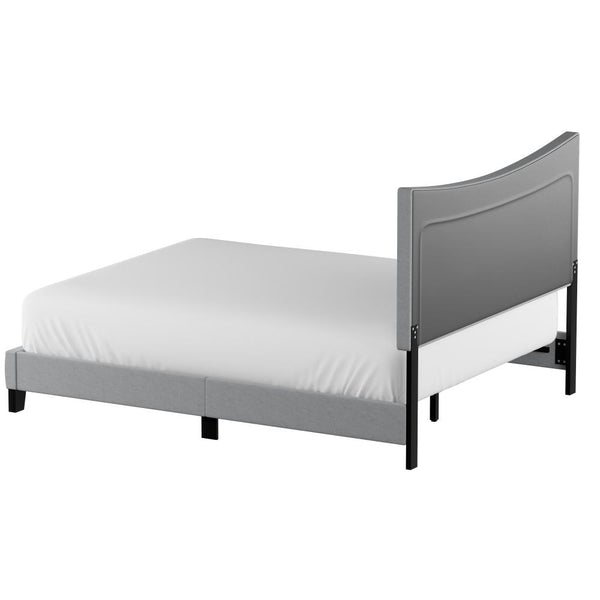 Fabric Queen Bed With Concave Arched Button Tufted Headboard, Gray