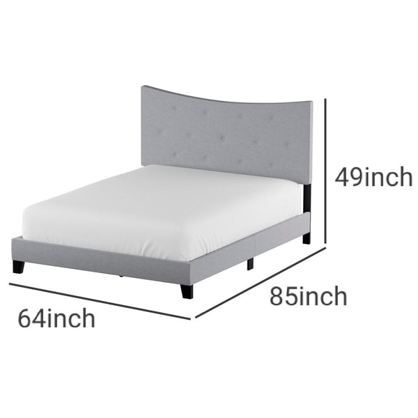 Fabric Queen Bed With Concave Arched Button Tufted Headboard, Gray