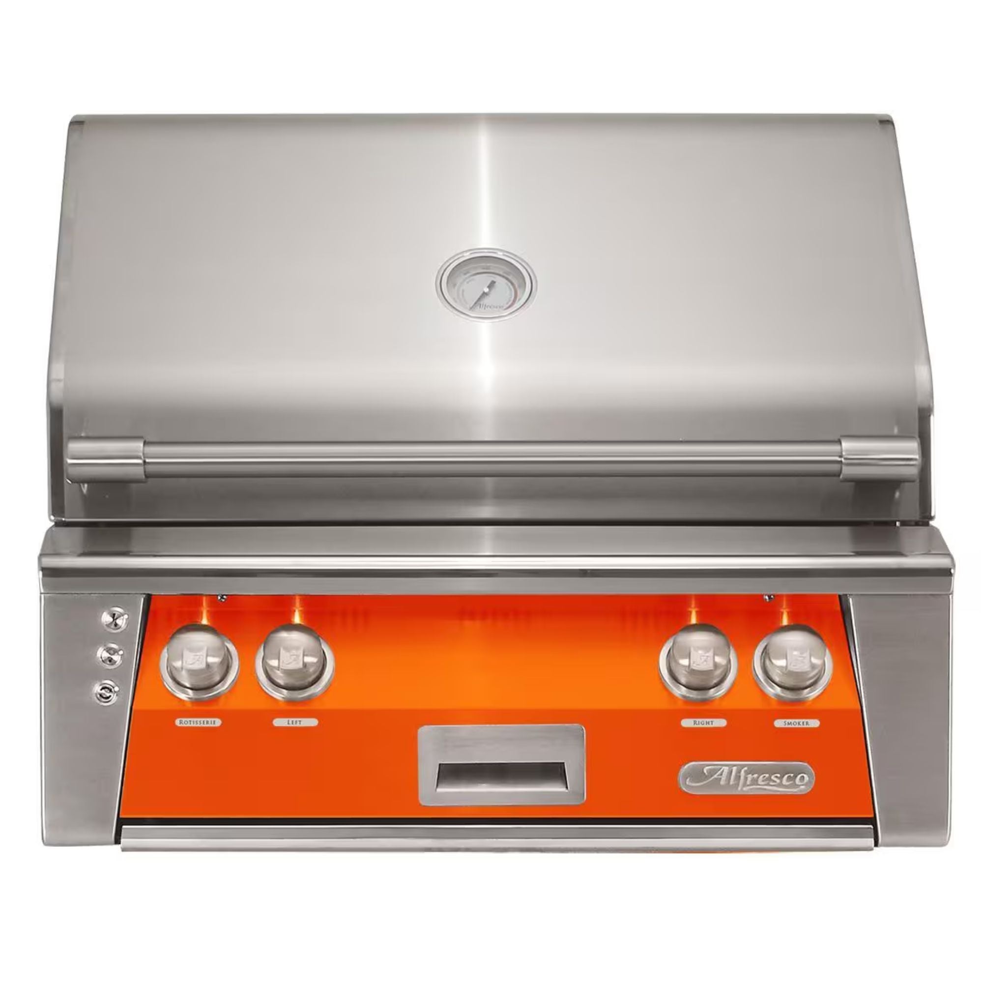 Alfresco 30" Luminous Orange Built-In Gas Grill with Sear Zone, Rotisserie & Smoker Drawer