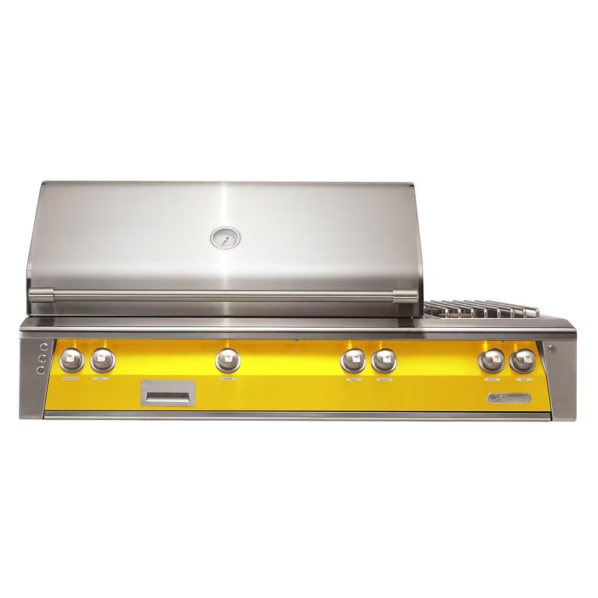 Alfresco 56" Deluxe Built-In Gas Grill with Rotisserie, Smoker & Side Burner in Traffic Yellow Finish