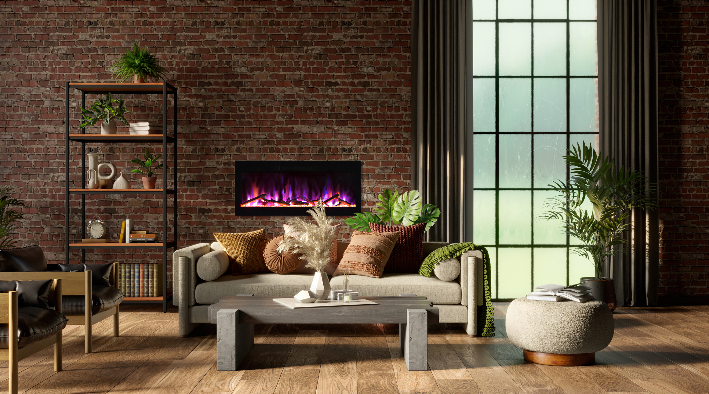 Amantii Fire & Ice Evolution 42" Linear Electric Fireplace with WiFi, Frameless Design & Multi-Color LED Flames