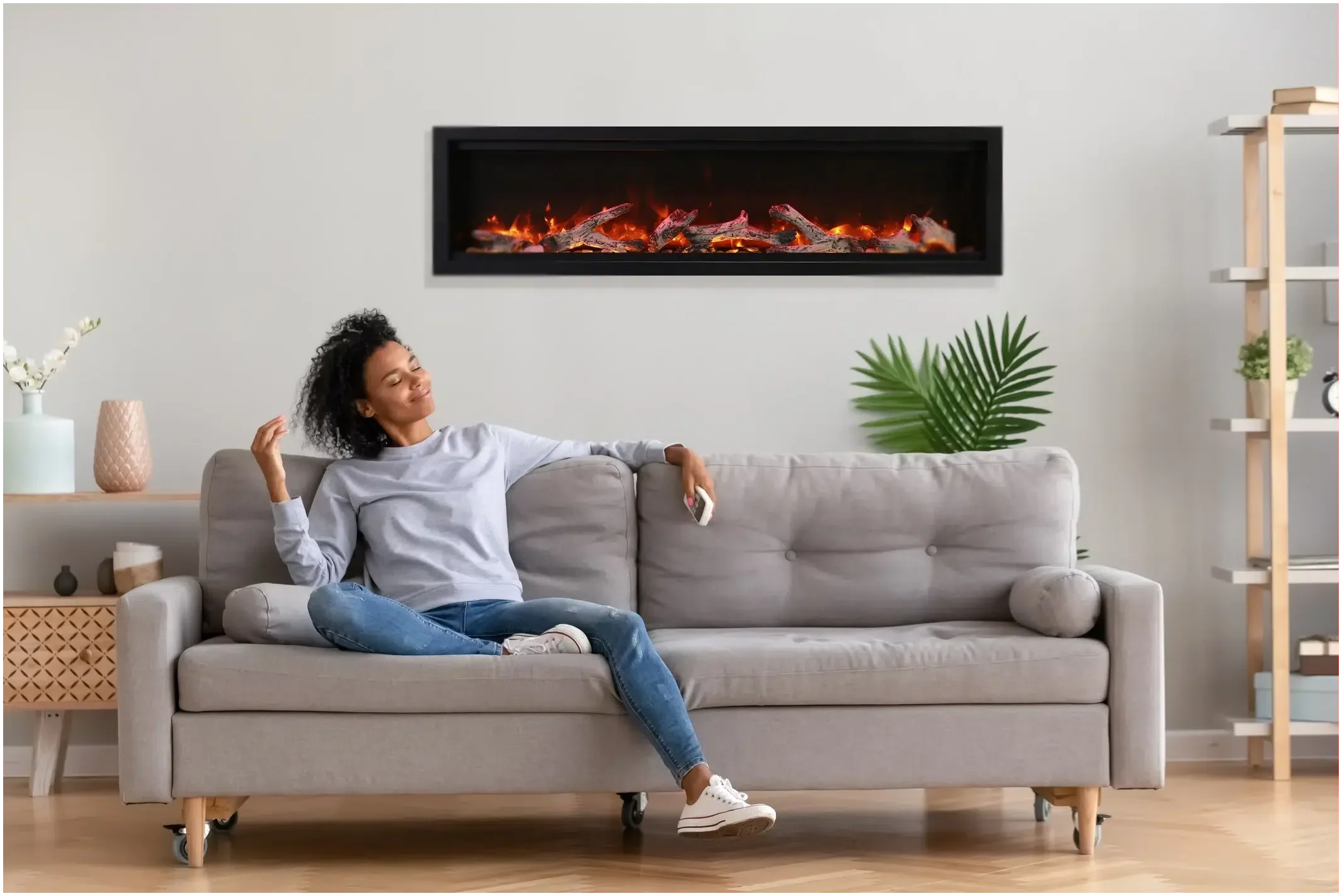 Amantii Symmetry Bespoke 42" Built-In Smart Electric Fireplace – Indoor/Outdoor with WiFi Control and Crackling Sound