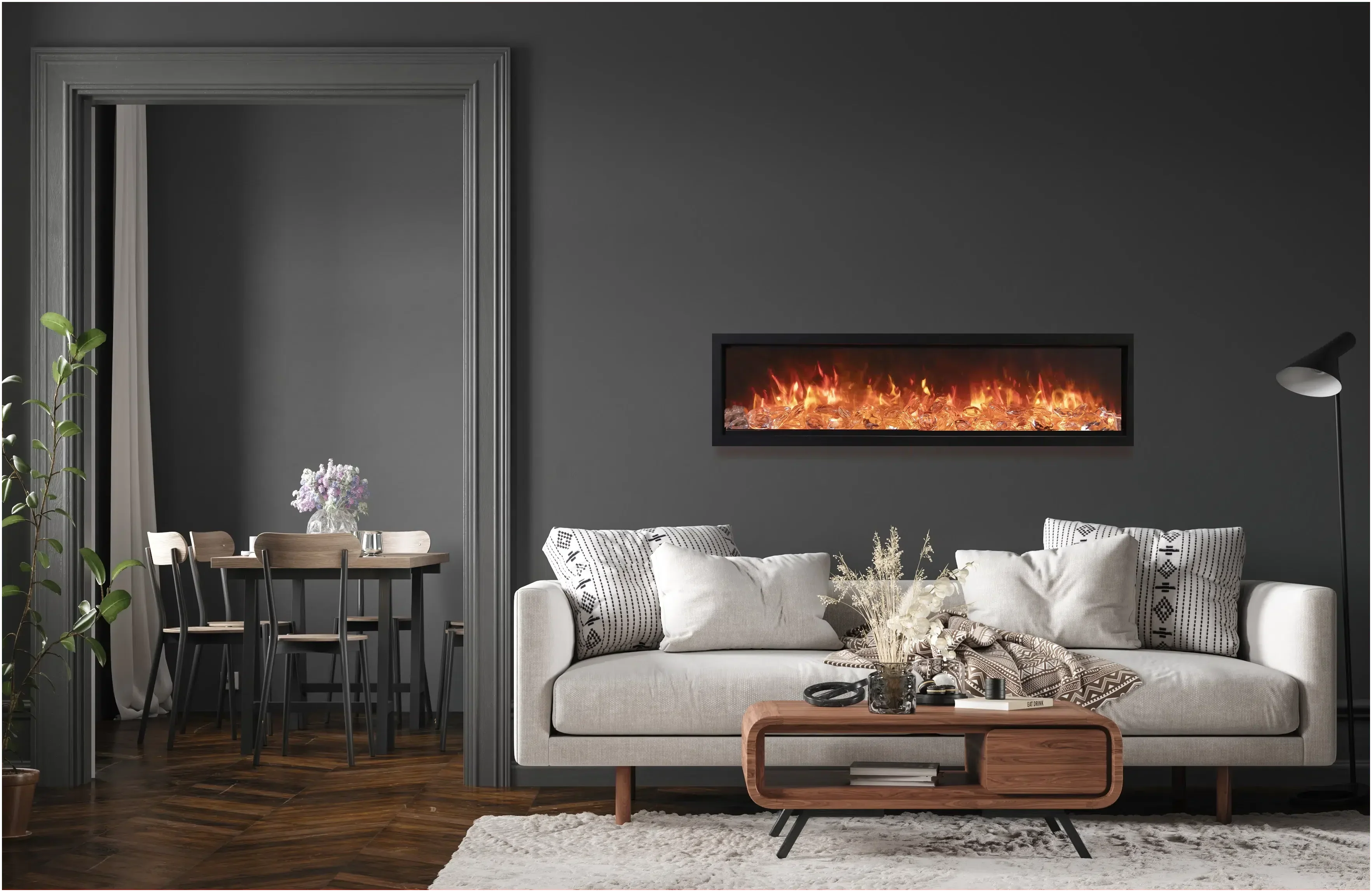 Amantii Symmetry Bespoke 88" Built-In Smart Electric Fireplace – Indoor/Outdoor with Bluetooth and Crackling Sound