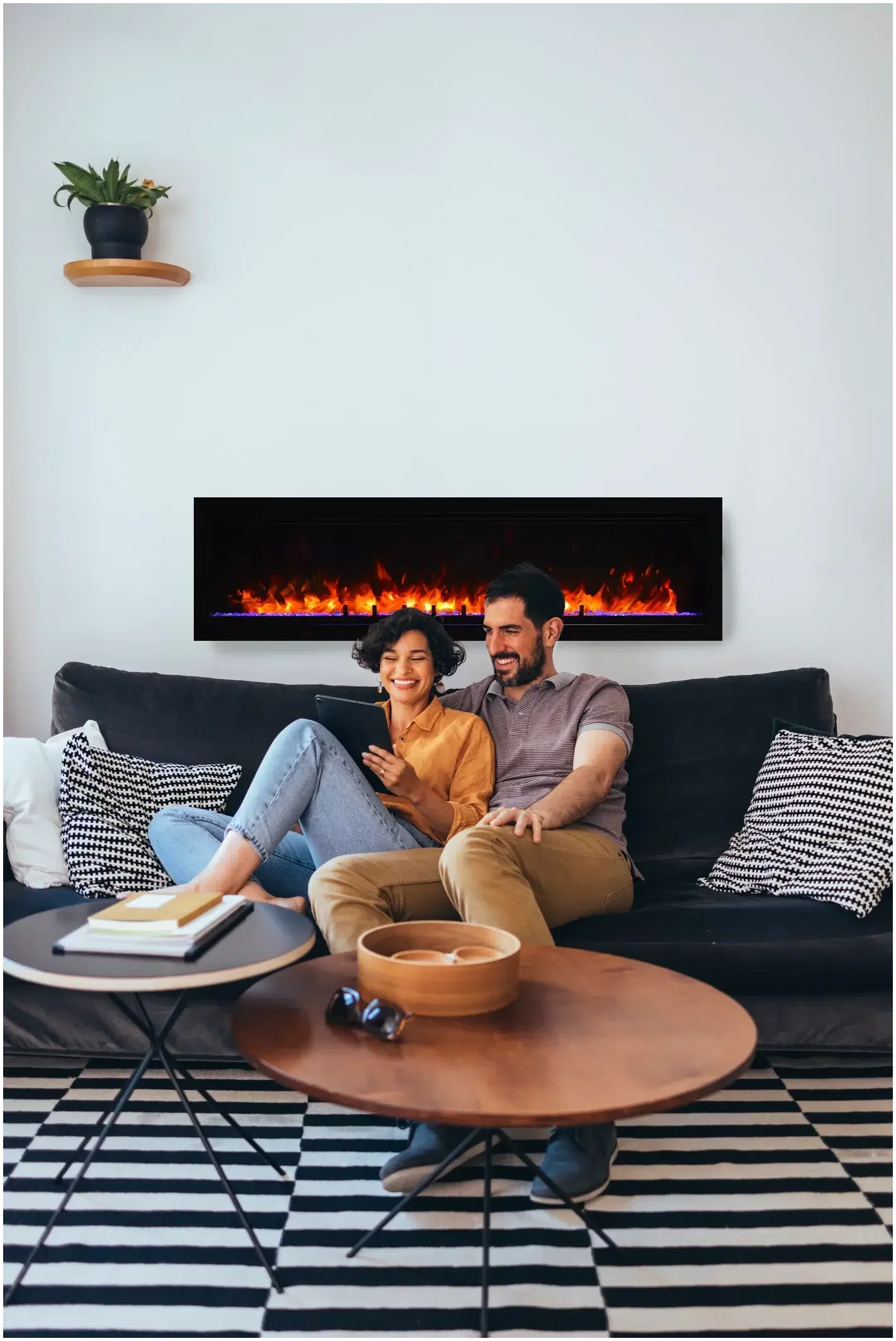 Amantii Symmetry Lumina 100" Smart Built-In Electric Fireplace – Indoor/Outdoor with LED Logset & Front Heat Vent