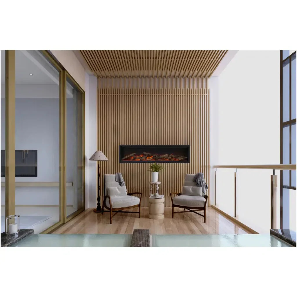Amantii Symmetry Lumina 100" Smart Built-In Electric Fireplace – Indoor/Outdoor with LED Logset & Front Heat Vent