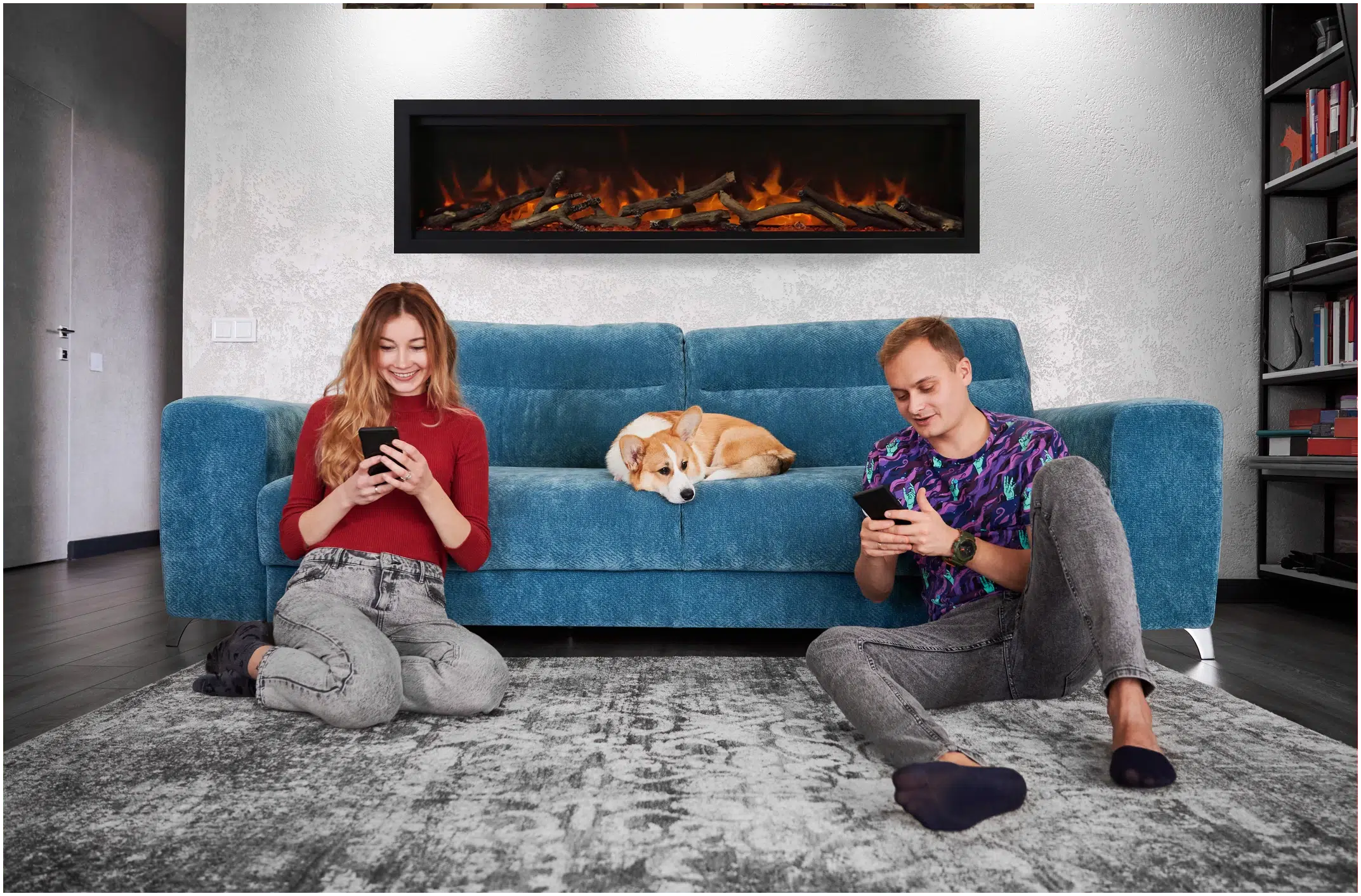 Amantii Symmetry Lumina 100" Smart Built-In Electric Fireplace – Indoor/Outdoor with LED Logset & Front Heat Vent