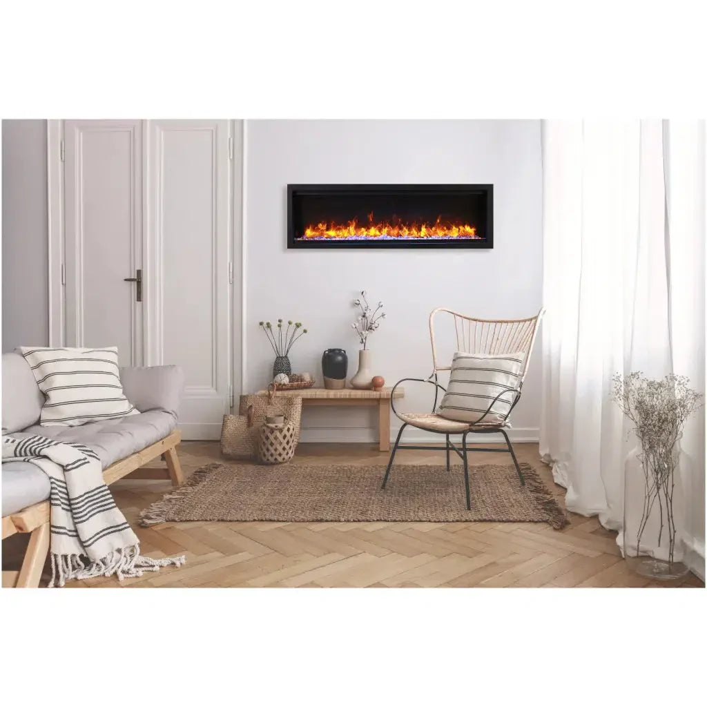 Amantii Symmetry Lumina 88" Smart Electric Fireplace – Indoor/Outdoor Built-in with LED Logset & Front Heat Vent